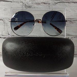 'SALVADOR FERRAGAMO' SMOKY-EYE LENSE ROUND FRAME SUNGLASSES & CASE SET